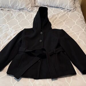 Women's Black Hooded Wool Pea Coat